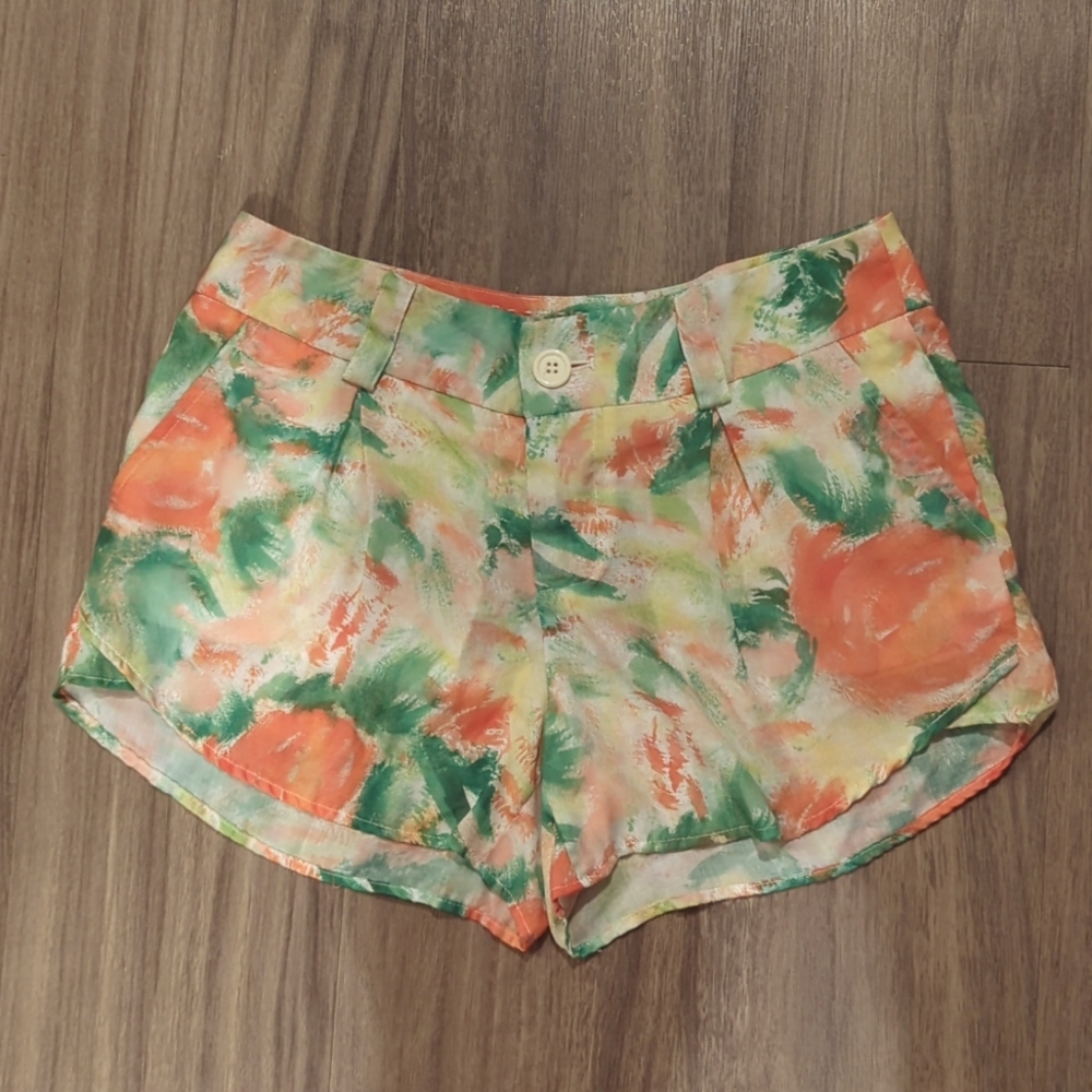 Alice + Olivia Floral Brushstroke Orange Green Shorts